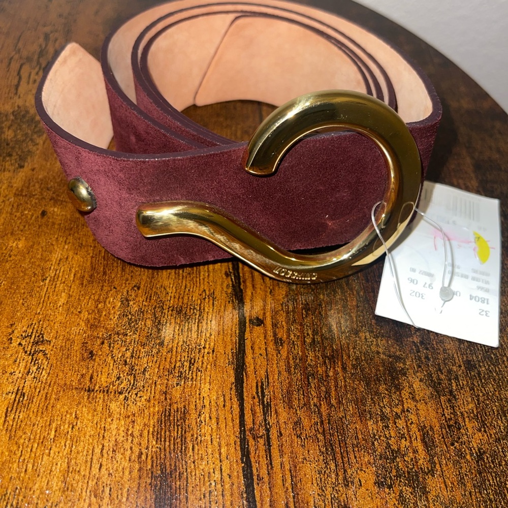 Moschino Burgundy Belt with Gold Hook Buckle